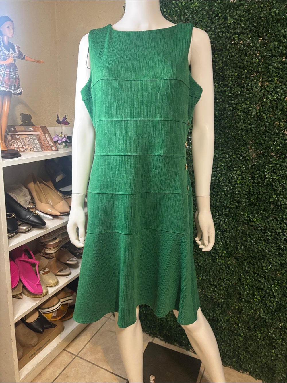 Enfocus Studio Emerald Green Sleeveless A-Line Midi Dress
